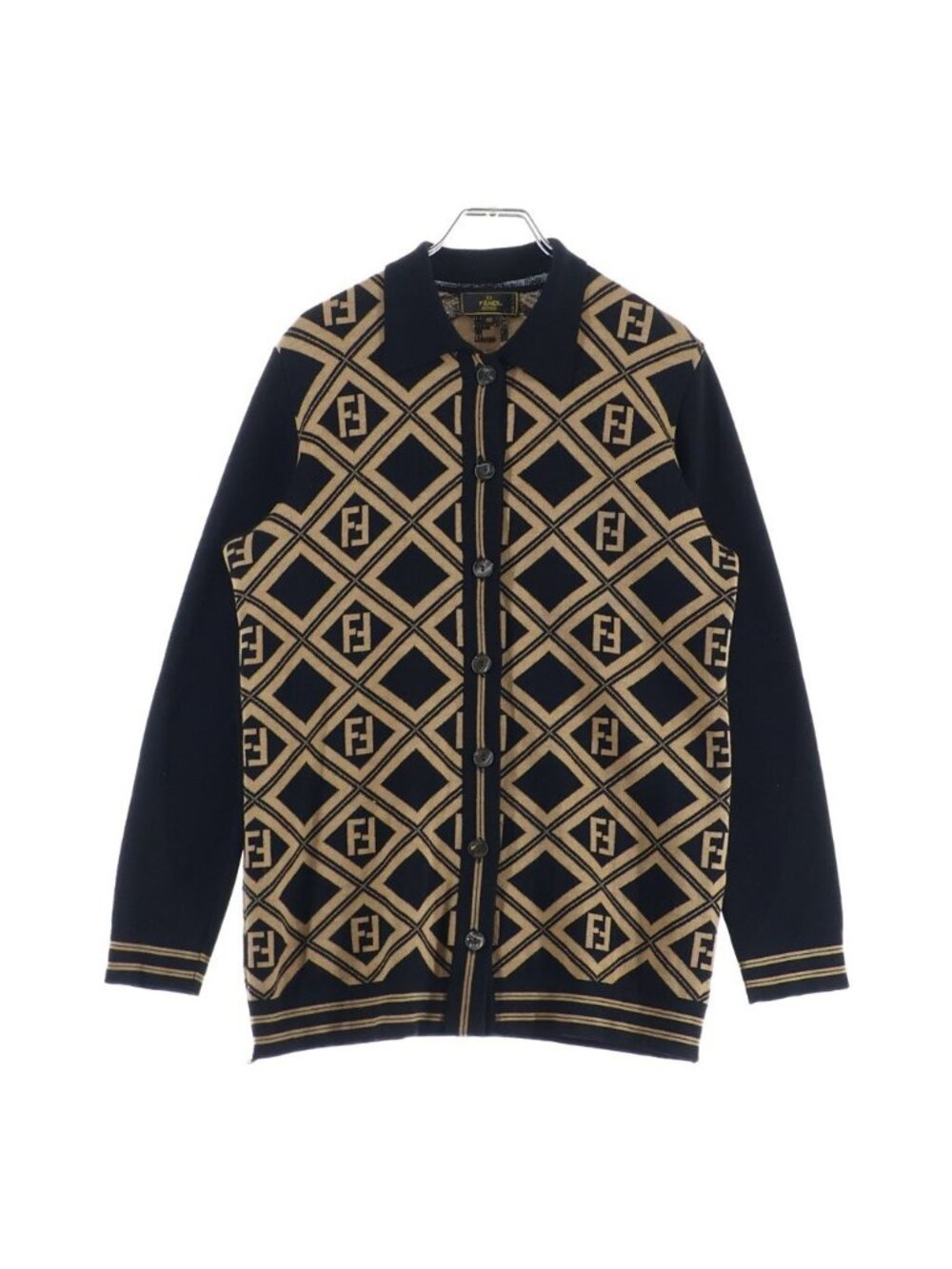Fendi Wool Knit Cardigan FF Logo Black Brown